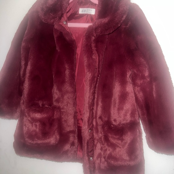H&M Red Faux Fur Jacket Cozy Mid-Length - Picture 3 of 5
